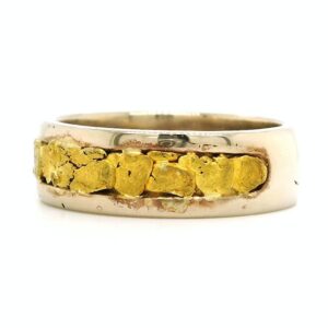 Men's White Gold Ring with Gold Nugget, Alaska Mint