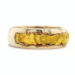Men's White Gold Ring with Gold Nugget, Alaska Mint