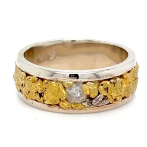 White Gold & Nugget Ring with Diamond & Platinum Crystals WB218W-16