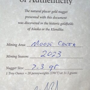 7.3 Gram Natural Gold Nugget from Moose Creek, Alaska, Alaska Mint