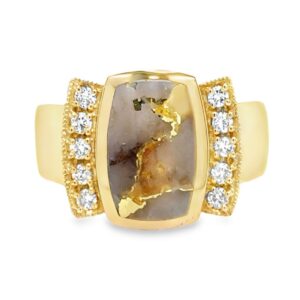 Gold Quartz Ring Inlaid with Round Diamonds