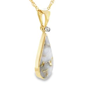Gold Quartz Teardrop Pendant with Diamond at the Alaska Mint