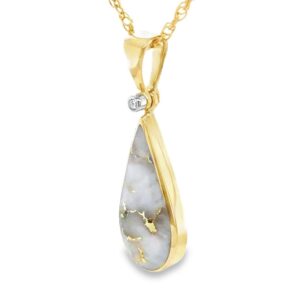 Gold Quartz Teardrop Pendant with Diamond at the Alaska Mint