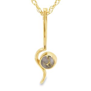 This Gold Quartz Round Inlaid Curved Gold Bar Pendant is a great gift to bring back from Alaska