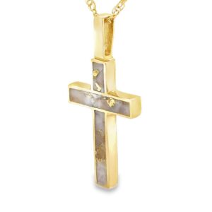 Gold Quartz Cross 3 Section Inlaid Pendant, Alaska Mint