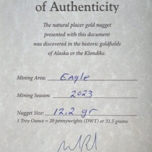This 12.2 gram natural Alaskan gold nugget is a remarkable piece to remember the great Alaska outdoors