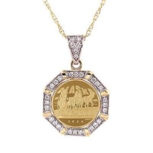 14k Gold & Diamond Pendant Featuring our 2026 Iditarod Medallion in 1/10 oz. Pure Gold