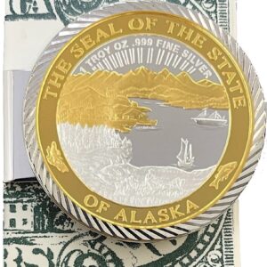 Money Clip with 1 oz. or 1/4 oz. Seal of the State of Alaska Medallion