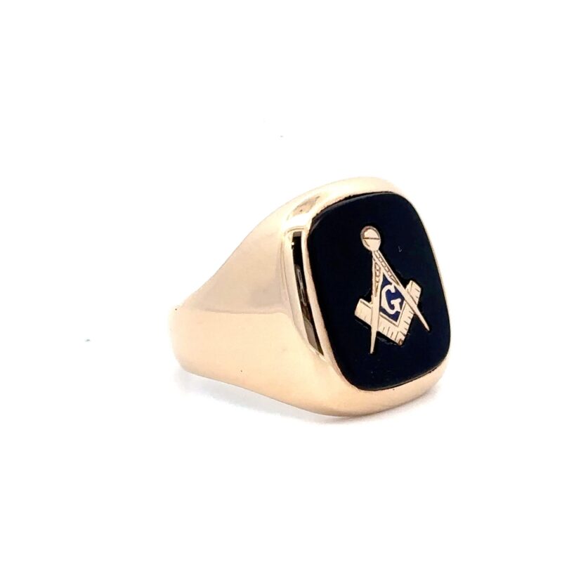 Estate Masonic Onyx 10K Men’s Ring - Image 2