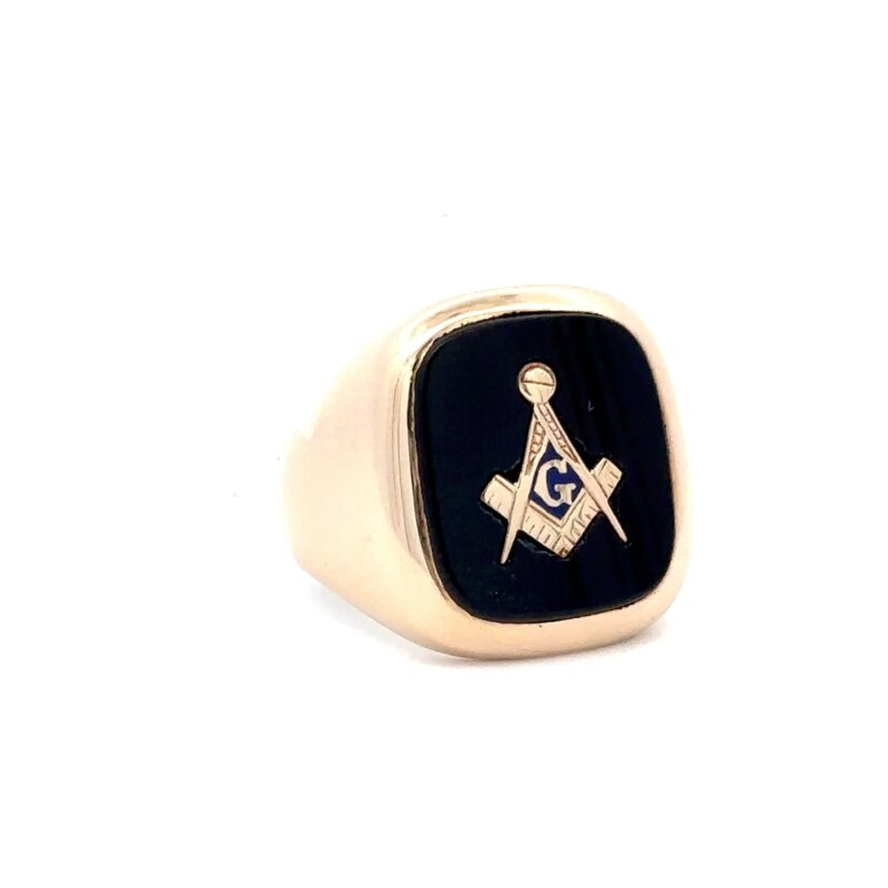 Estate Masonic Onyx 10K Men’s Ring