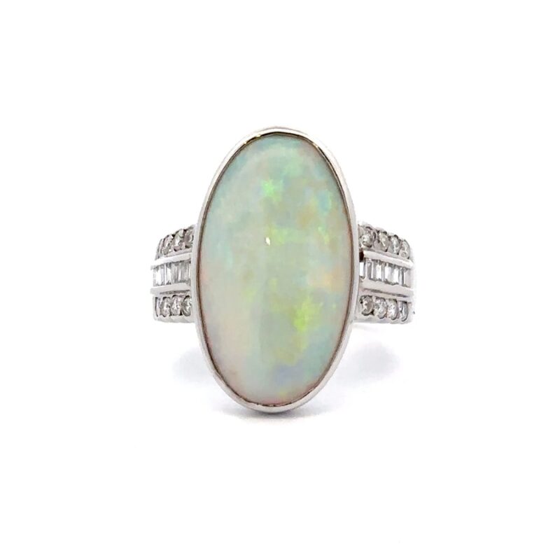 Estate Lady's Opal & Diamond Ring in Platinum