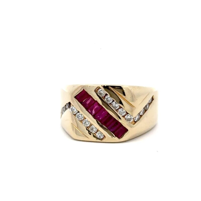 Estate Men's 14k Ruby & Diamond Ring