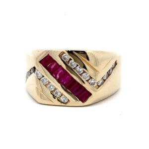 Estate Men's 14k Ruby & Diamond Ring