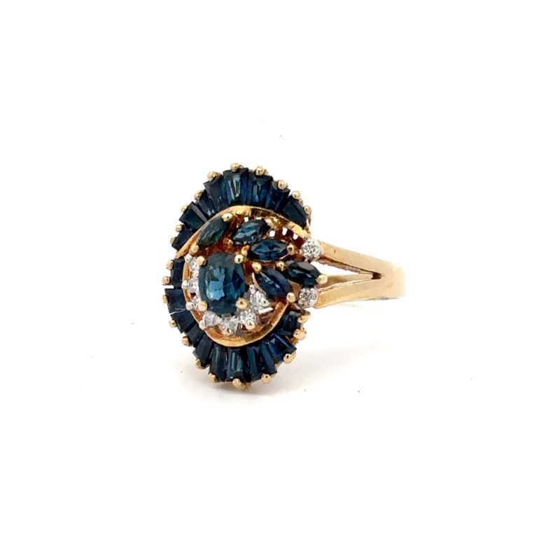 Estate Ladies Blue Sapphire & Diamond Ring
