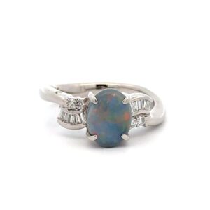 Estate Lady's Black Opal & Diamond Ring in Platinum