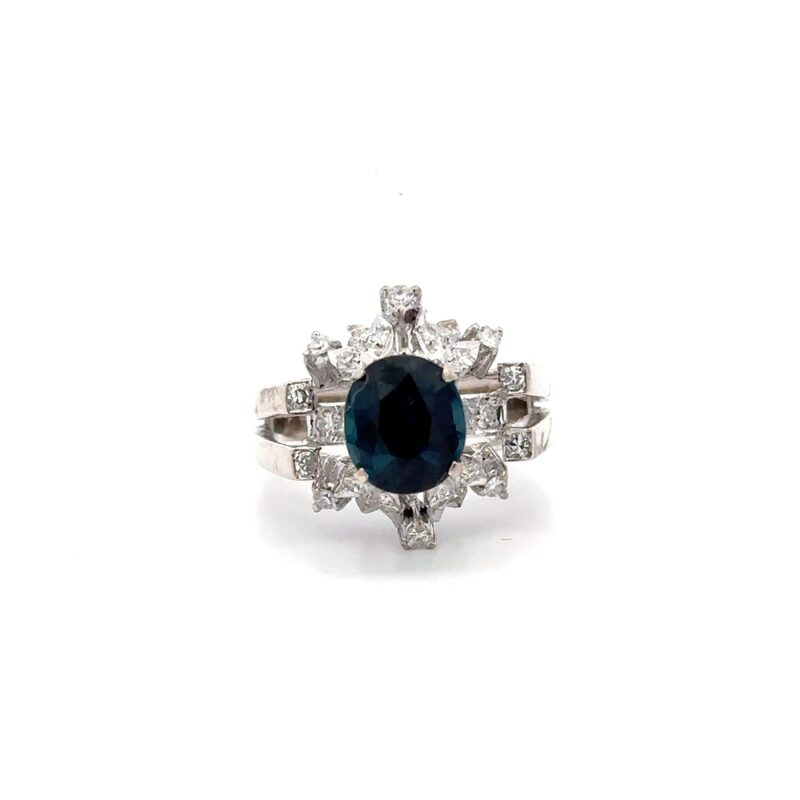 Estate Ladies Blue Sapphire & Diamond Ring