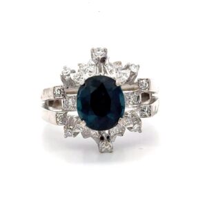 Estate Ladies Blue Sapphire & Diamond Ring