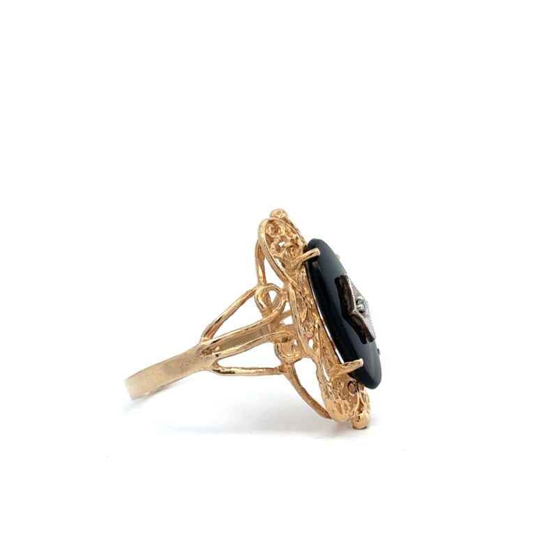 Estate Black Onyx Diamond Ring - Image 3