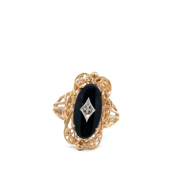 Estate Black Onyx Diamond Ring