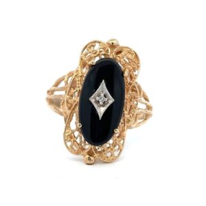 Estate Lady's Black Onyx & Diamond Ring
