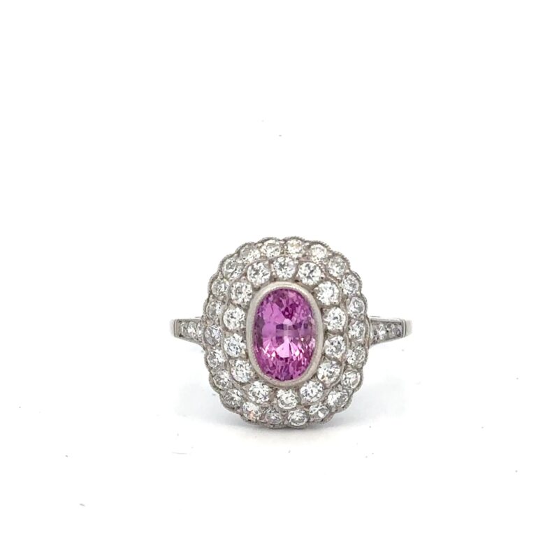 Estate Ladies Pink Sapphire & Diamond Ring