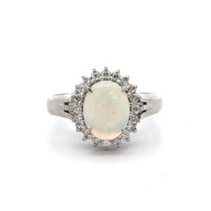 Estate Lady's Opal & Diamond Ring in Platinum