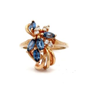 Estate Ladies Blue Sapphire & Diamond Ring