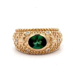 Estate Lady's Green Tourmaline & Diamond Ring