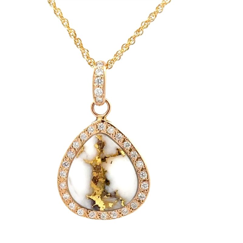 Diamond & Gold Quartz Pear Shaped Pendant PN1103DQ