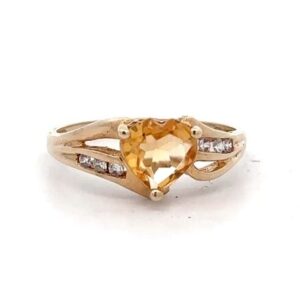 Estate Citrine Heart & White Sapphire Ring