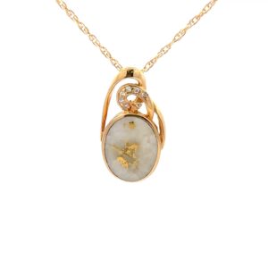 Gold Quartz & Diamonds Oval Pendant P2602-GQ