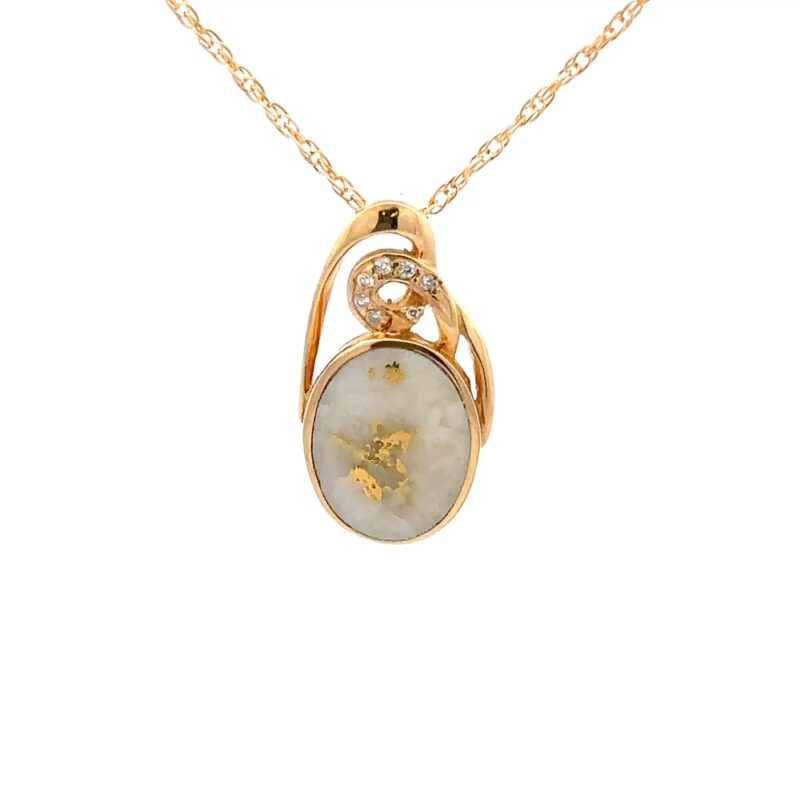 Gold Quartz & Diamonds Oval Pendant P2602-GQ