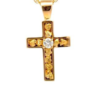 Gold Nugget & Diamond Cross Pendant PCR21X