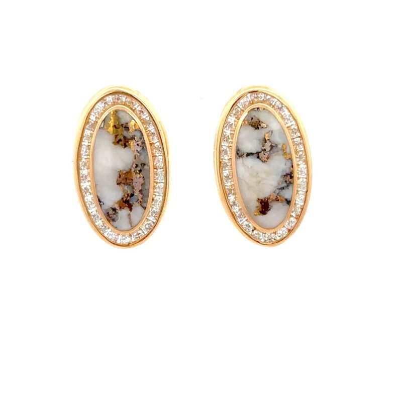Gold Quartz & Diamond Halo Stud Earrings E255G2