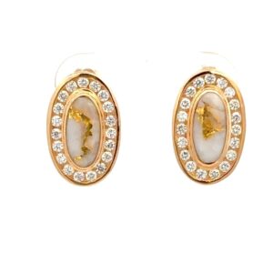 Gold Quartz & Diamond Halo Studs E3341-GQ