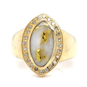 Diamond Halo Gold Quartz Ladies Ring R2530-GQ