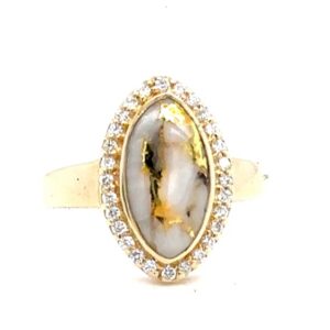 Diamond Halo Gold Quartz Ring R2535-GQ