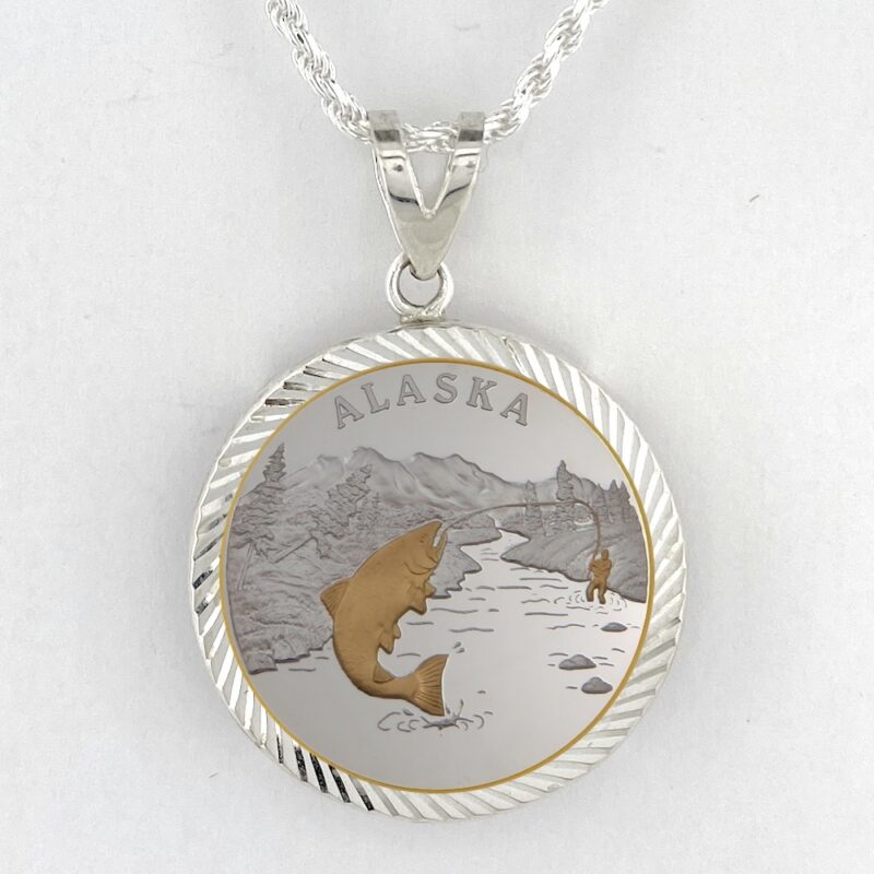Sport Fishing 1/4 oz Gold Relief Diamond Cut Pendant