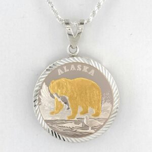 Grizzly Bear 1/4 oz Gold Relief Diamond Cut Pendant