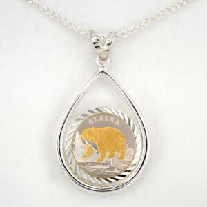Grizzly Bear 1/10 oz Gold Relief Teardrop Pendant