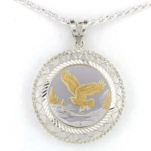 Eagle in Flight 1/4 oz Gold Relief Rope & Wire Pendant