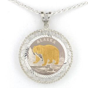 Grizzly Bear 1/4 oz Gold Relief Rope & Wire Pendant