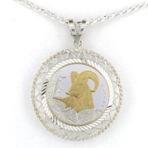 Dall Sheep 1/4 oz Gold Relief Rope & Wire Pendant