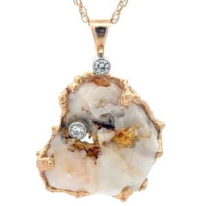 Gold Quartz Free Form Pendant With Diamonds