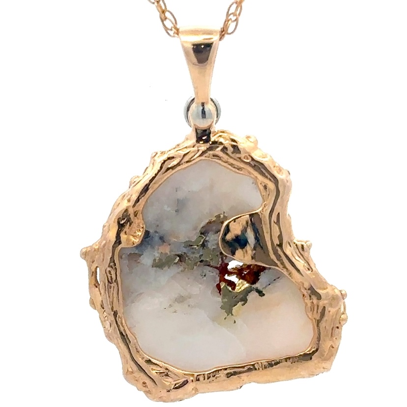 Gold Quartz Free Form Pendant With Diamonds - Image 3