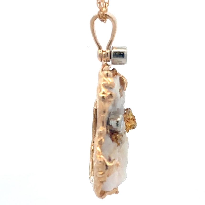 Gold Quartz Free Form Pendant With Diamonds - Image 2
