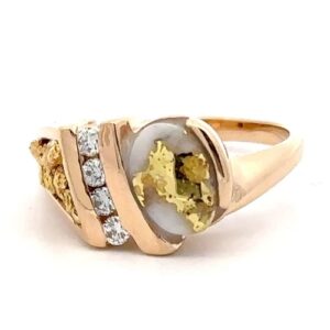 Gold Quartz Diamonds & Nugget Ladies Ring RL876D12NQ