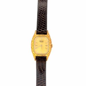 Seiko Alaskan Gold Nugget Watch Face with Leather Band