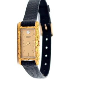 Seiko Alaskan Gold Nugget Watch Face with Leather Band