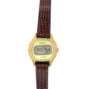 Seiko Alaskan Gold Nugget Digital Watch Face with Leather Band